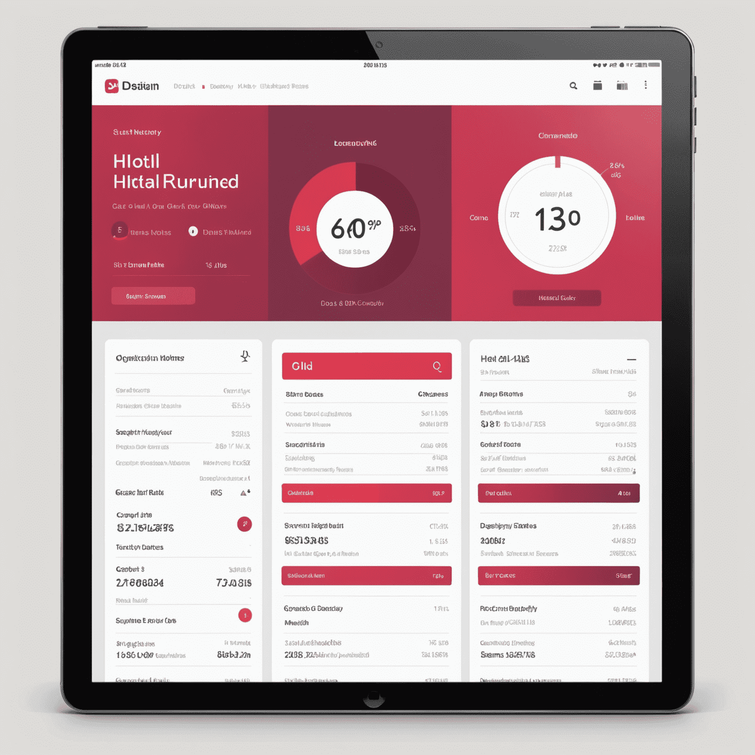 Interactive dashboard showing hotel room rates across multiple channels with adjustable sliders and real-time updates. The interface displays a modern design with red and pink accents on a white background.
