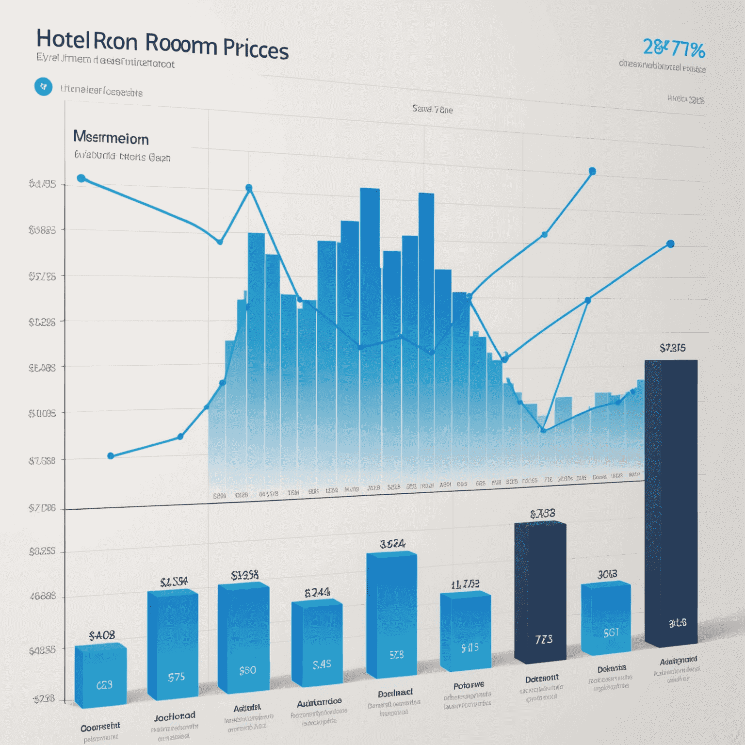 An interactive graph showing hotel room prices fluctuating based on demand, with AI symbols indicating automated adjustments